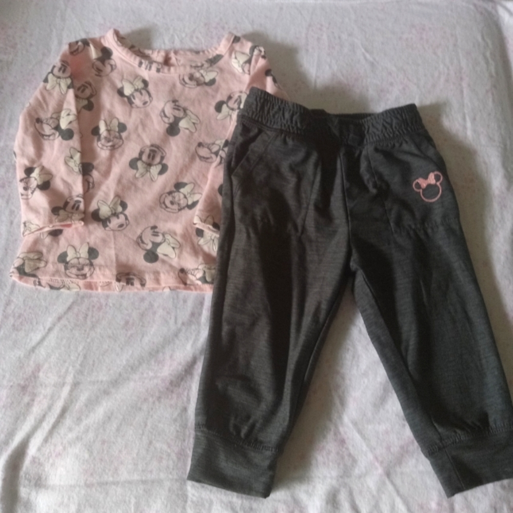 Disney baby two pice tee shirt and bottom  joger pants12M.